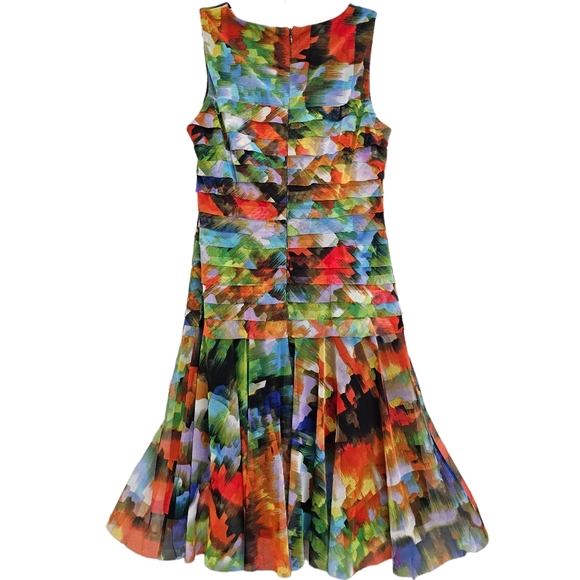 London Times Jeweltones Abstract Paint Splash Tiered Sleeveless Mesh Dress - Picture 10 of 15